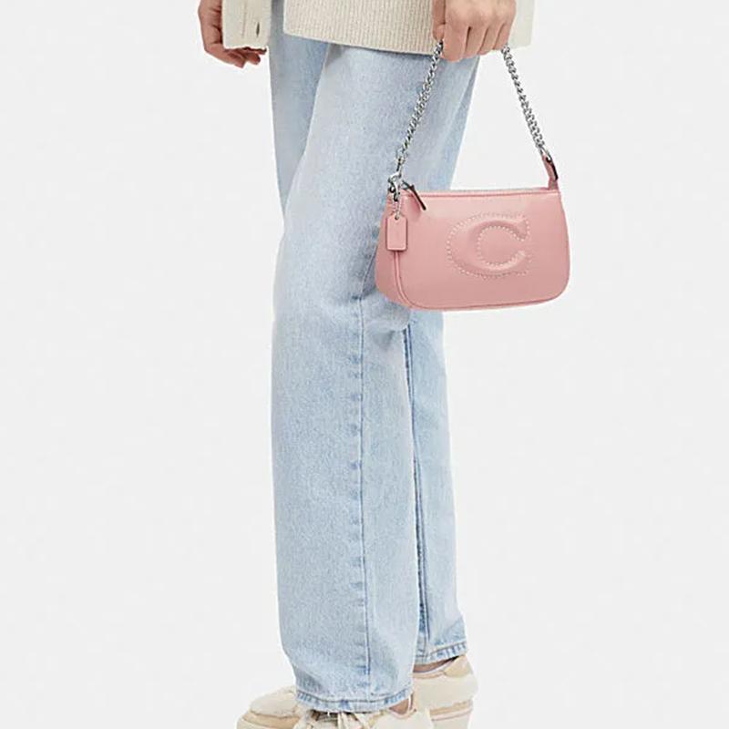 Coach Nolita 19 Solid Color Letter Large Logo Quilted Zipper Closure Lambskin Storage Handbag Small Women handbags Light-Pink CJ527-SVLP