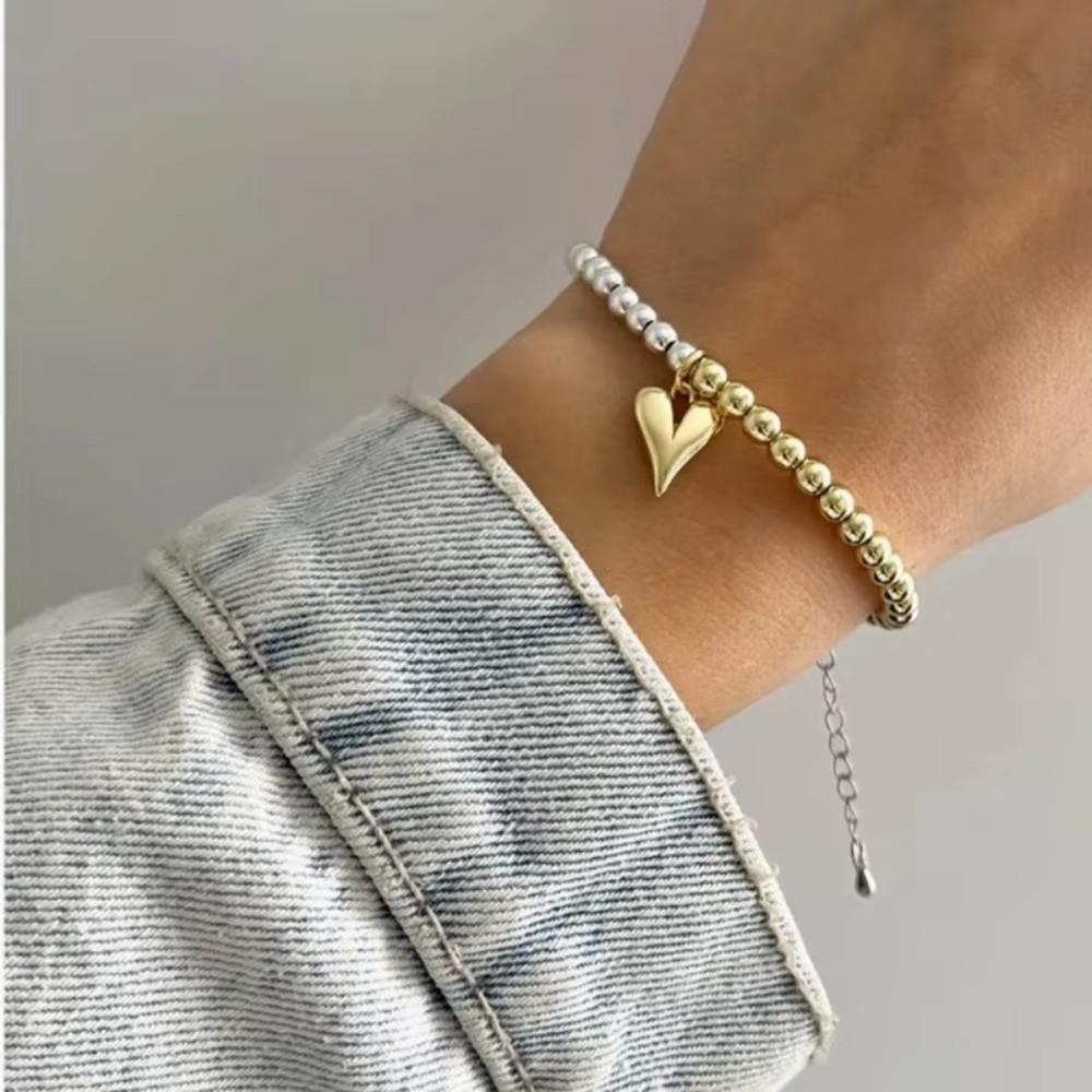 Gold And Silver Color Couple Bracelet Round Bead Women's Party Jewelry Smooth Love Pendant  Gift
