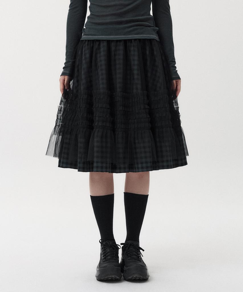Ohesio Layered Sheer Frill Skirt, Khaki Check