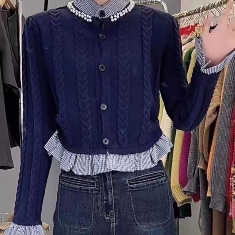 Sweater Women's Autumn and Winter Cardigans Sense Niche Fake Two Long Sleeved French Unique Chic Sweater Women