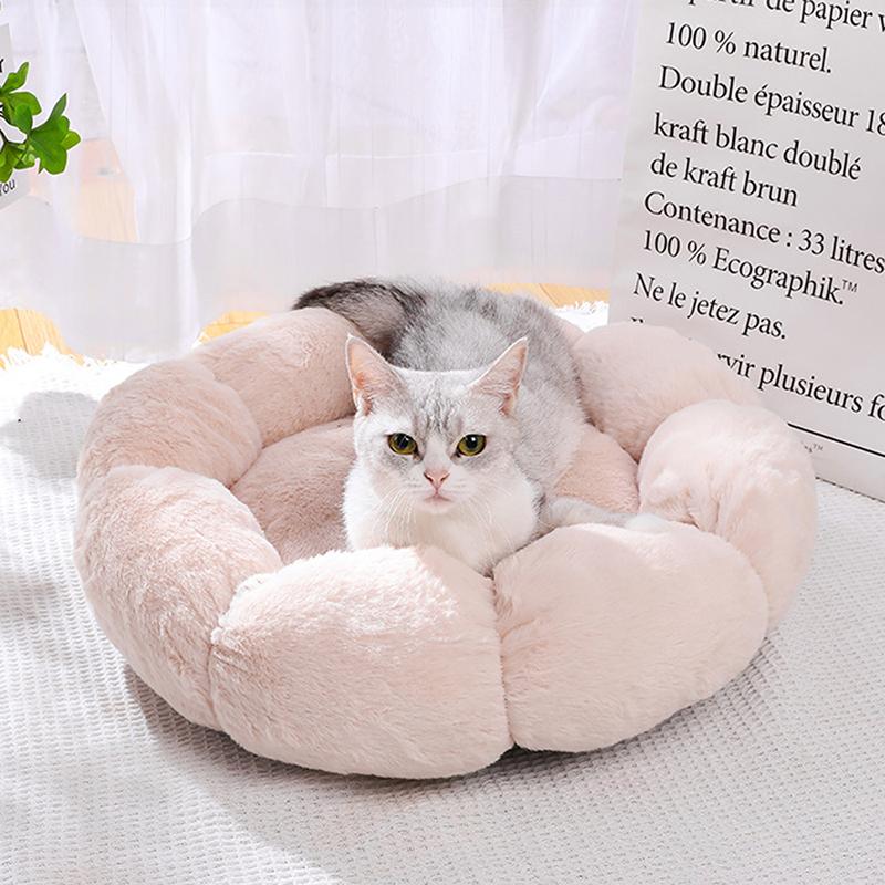 Flower Soft Katzenbett Schlafende Katze Matte Winter Warmes Hundebett für Kleine Hunde Kissen Atmungsaktives Katzenkissen Verdicken Hundehaus Haustierbett