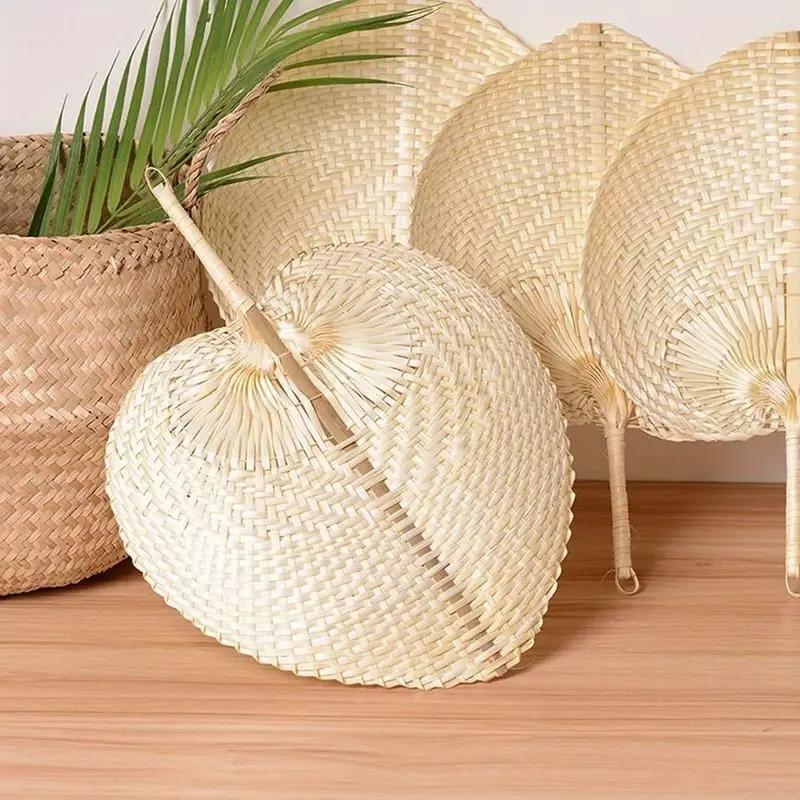 1PC Pure Handmade Peach Shaped Bamboo Woven Fan/ Bamboo Rattan Hand Fan Summer Cooling Supplies Hand Cranked Fan /mini Fan/
