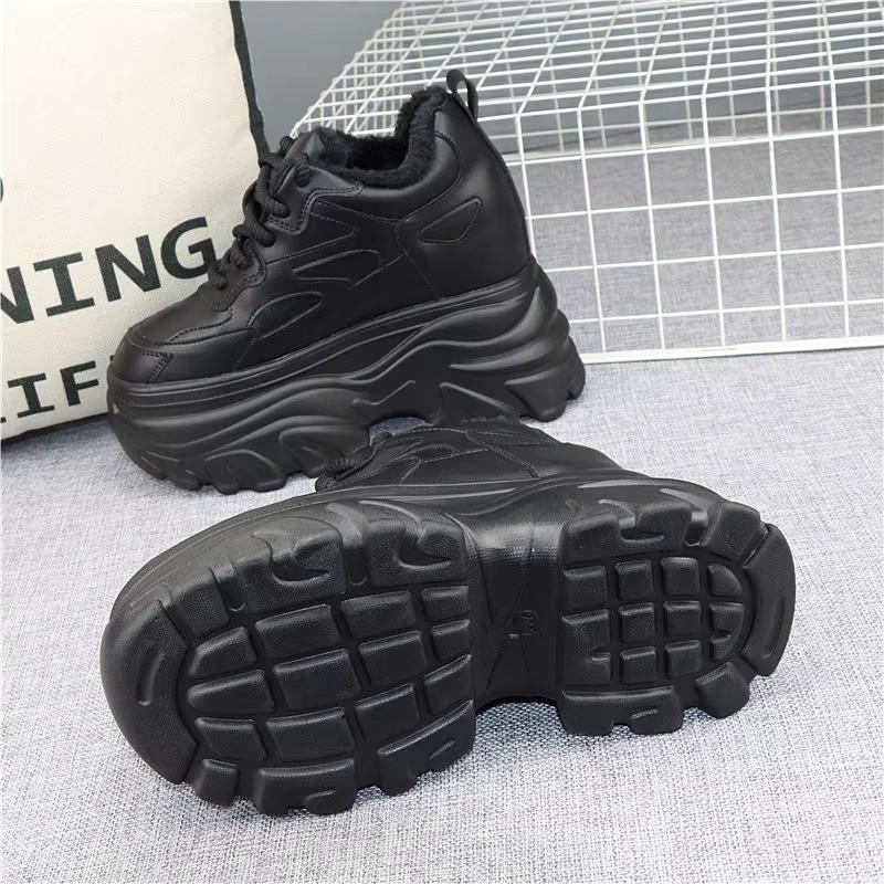 Fashion 13CM Genuine Leather Platform Shoes Platform Wedge Sneakers Women Autumn Fashion Winter Plush Boots Ankle Spring Vulcanize