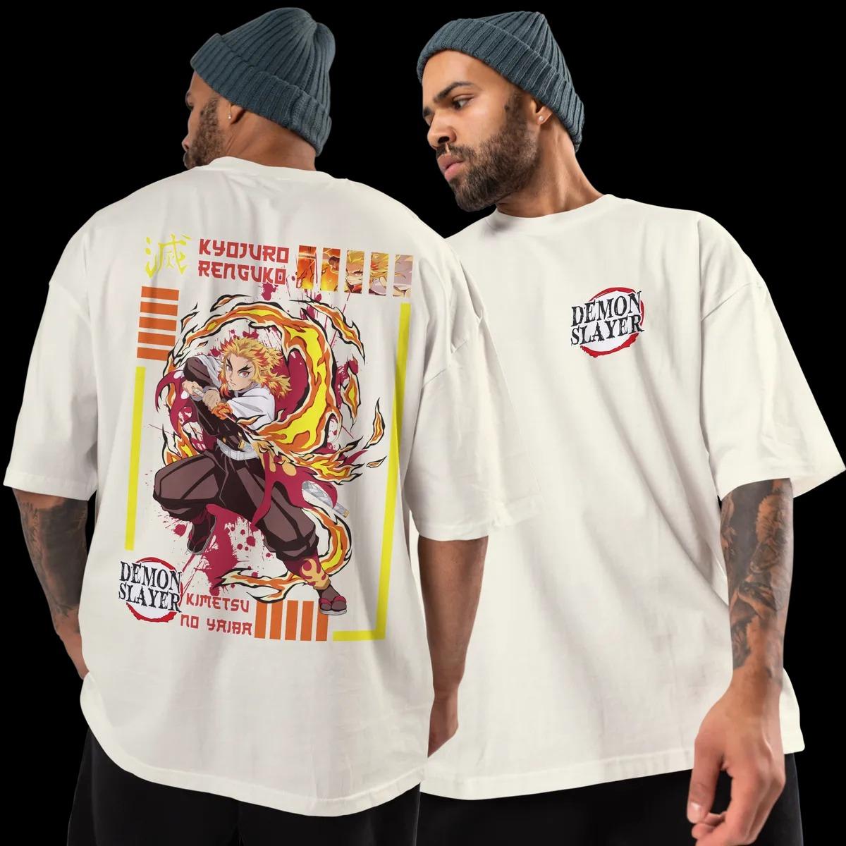 

Demon Slayer Kyojuro Rengoku TShirt Men Anime Flame Hashira Graphic Tee Japanese Manga Streetwear Short Sleeve Oversized Top 3XL