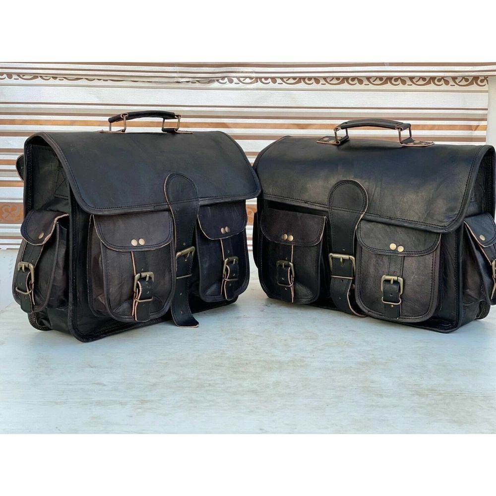 Leather 2 Luggage  Black Bags Motorcycle Side Saddlebags Pouch