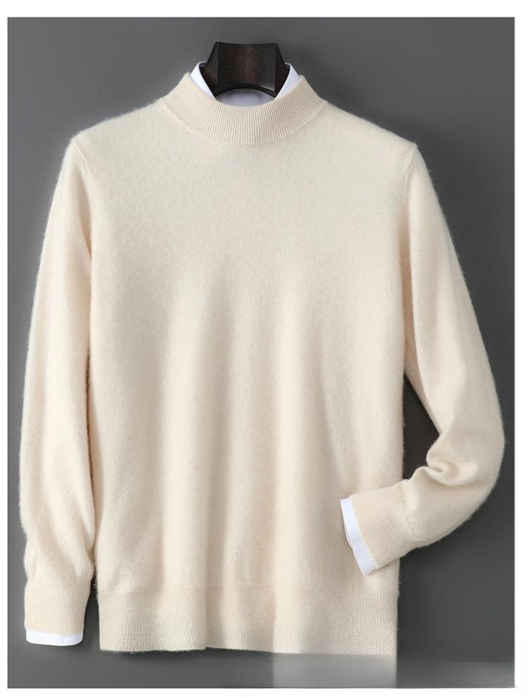 Men's 100% Pure Wool Half-High Neck Knit Pullover Sweater