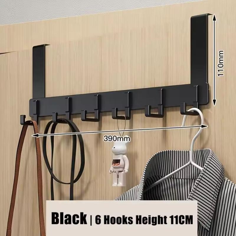 Metal Over-the-Door Hook Rack with 6 Hooks for Clothes, Coats, Hats, and Towels - No Punching Required, Ideal for Home, Bathroom, and Kitchen