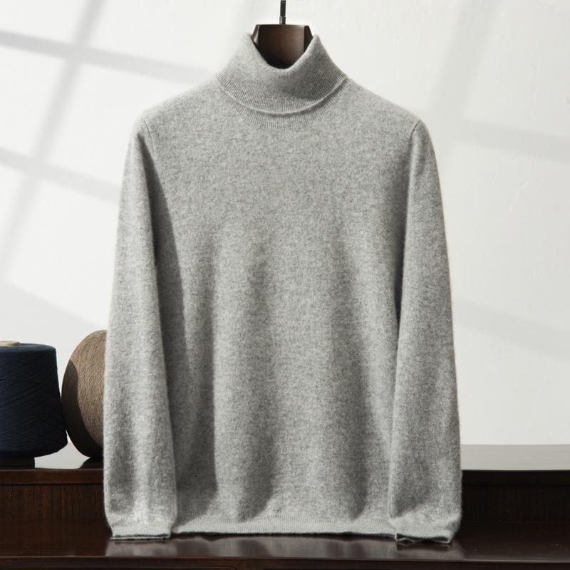 Cashmere Sweater Men's High Lapel Pullover Solid Color Sweater with Loose Knitted Sweater Inside
