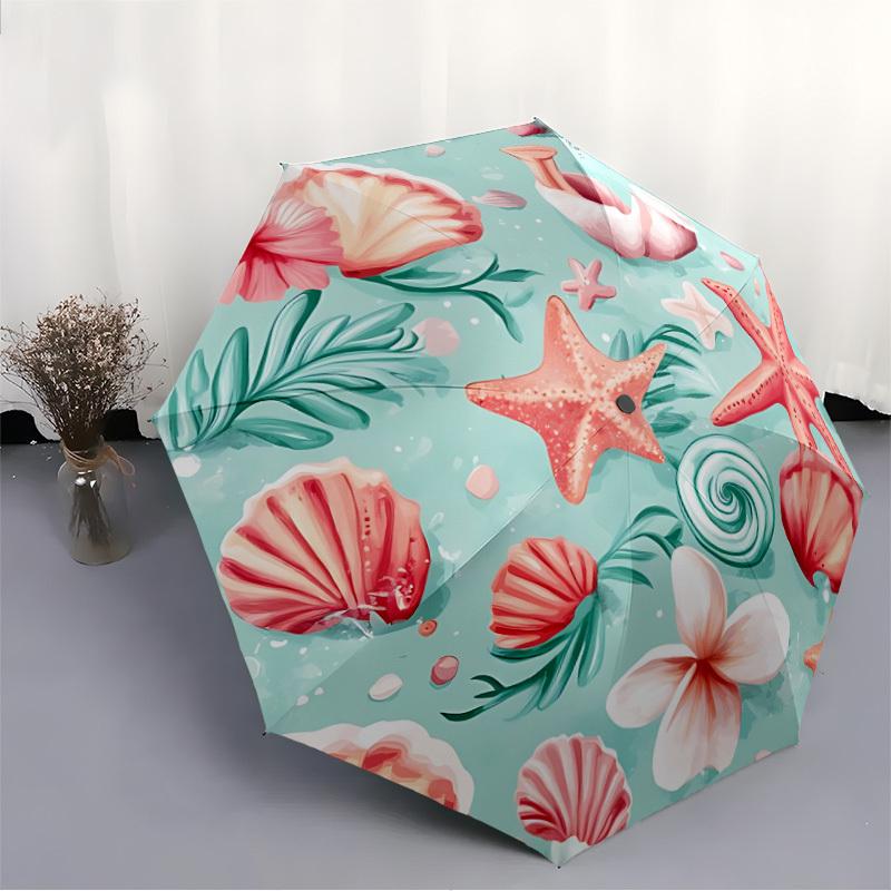 1pc Oceanic Elements Automatic Open/Close Folding Umbrella - Compact 8-Rib Design, Daily Use, Perfect Gift for Friends & Family yy260327081