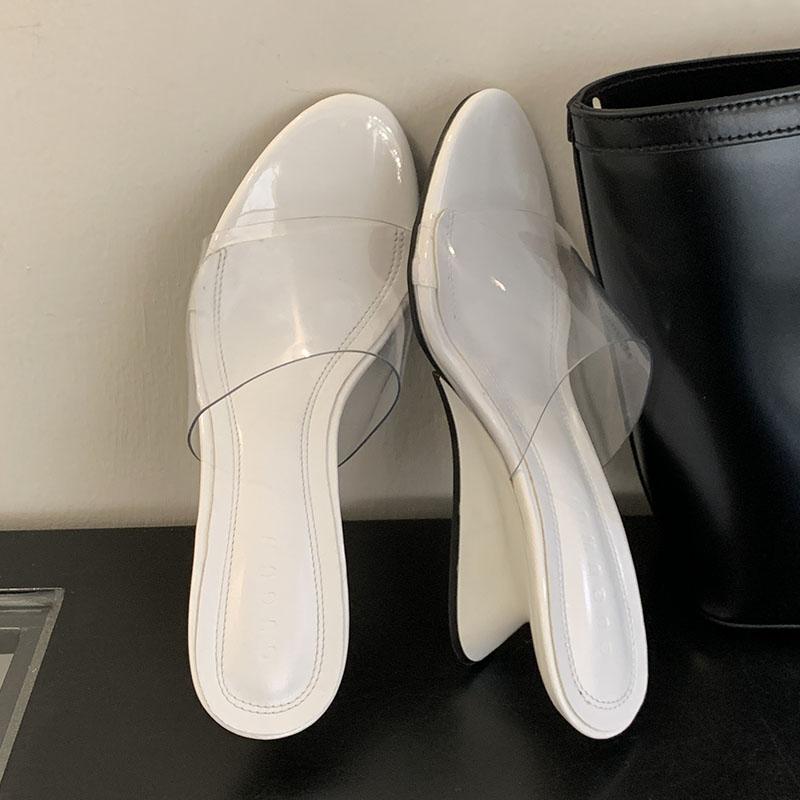 Fashion Red Women Wedges Slippers Pumps Shoes Outdoors Female Round Toe Footwear Fashion Transparent Ladies Heels Sandals Slippers Shoes