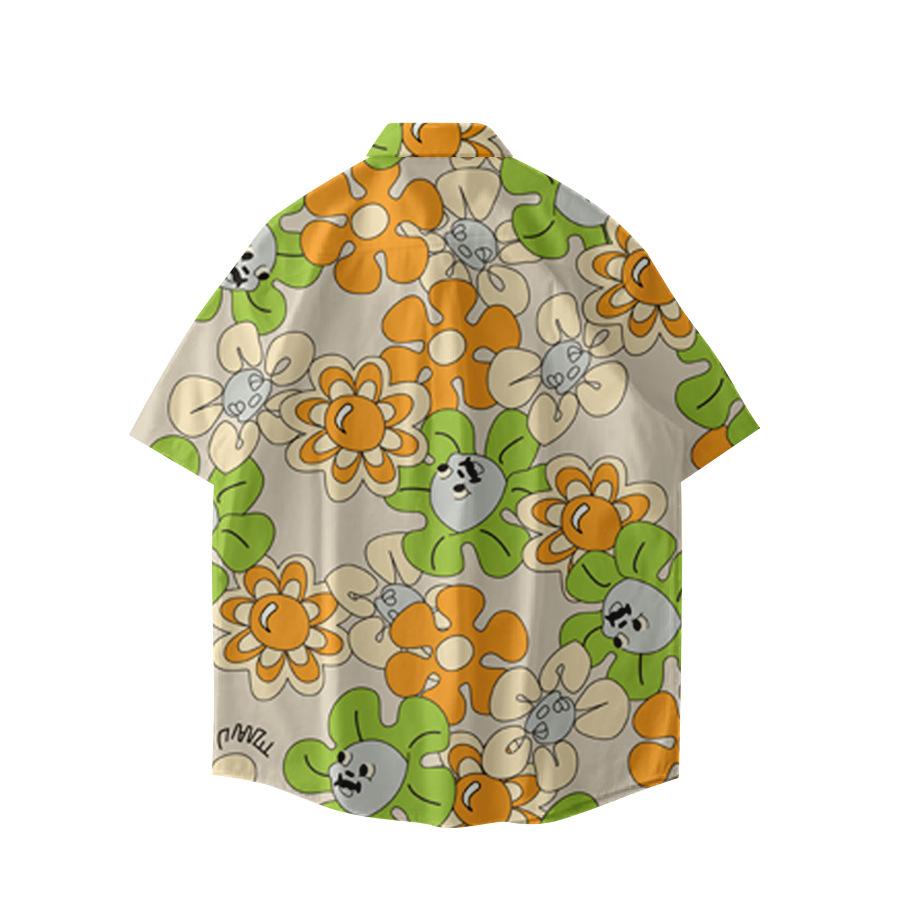 South East Asia Vacation Flower Shirt Men'S Short Sleeve Hawaiian Beach Shirt Summer Loose Printed Jacket Men'S
