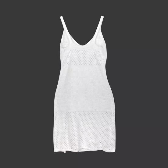 Women's Crochet Bodycon Dress Summer Knit Sleeveless Tank Dress High Slit Midi Dress Beach Cover Up Hollow Out Sundress