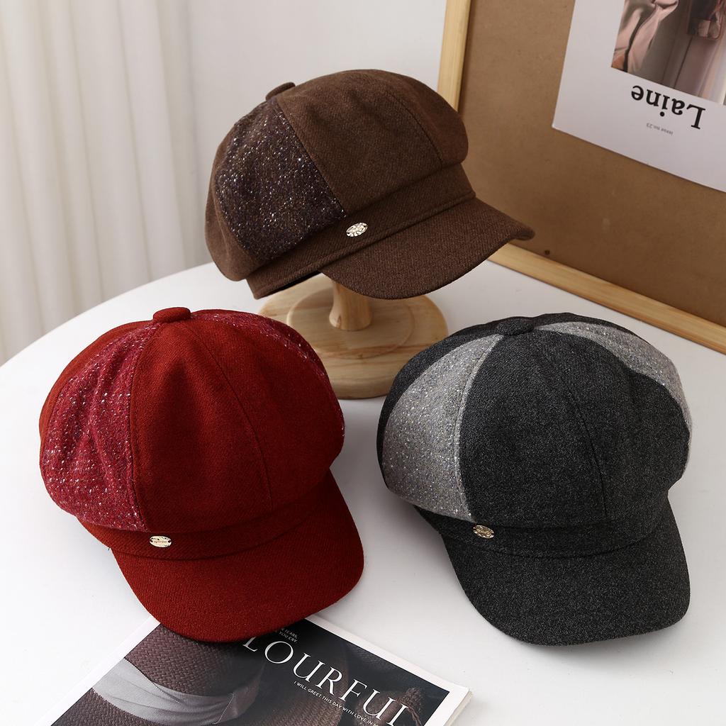 Winter Newsboy Cap Beret for Women Thickened Octagonal , Cold-Proof Painter Style Hat, Vintage Warm Keep Winter Headwear New