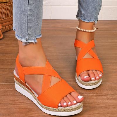 Summer New Large-size Women's Shoes Elastic Open-toed Foreign Trade Wedge Heel Platform Sandals