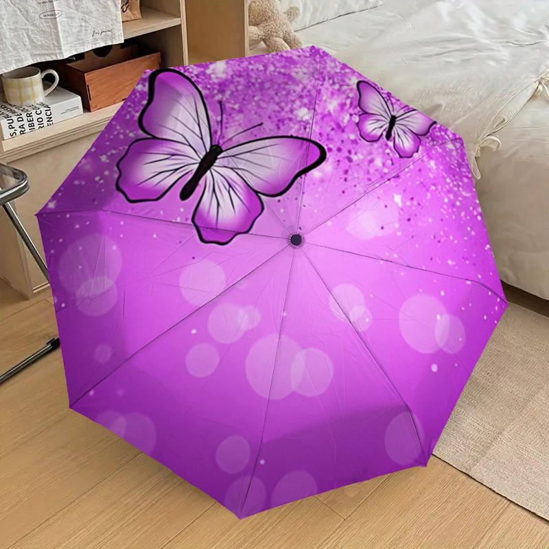 Purple Butterfly Auto Open Close Umbrella - Portable Folding Design with Iron Frame - Gift for Fans, Travelers, Daily Use1121148a