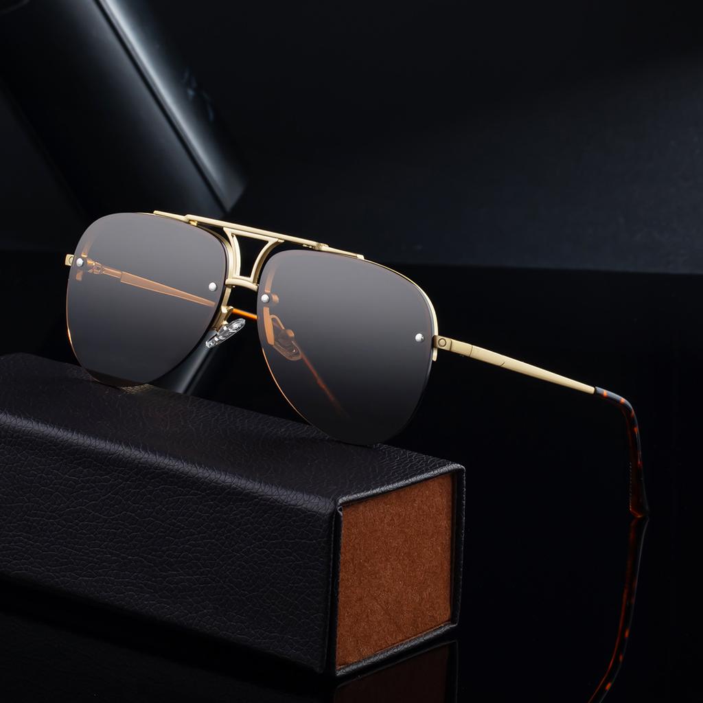 JYL TS Men's Semi-Rimless Aviator - Double-Bridge Metal Sunglasses KSL-98338