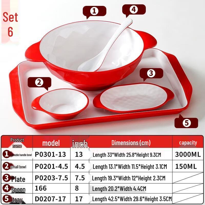Shengjia Melamine Red & White Fast Food Tray Set