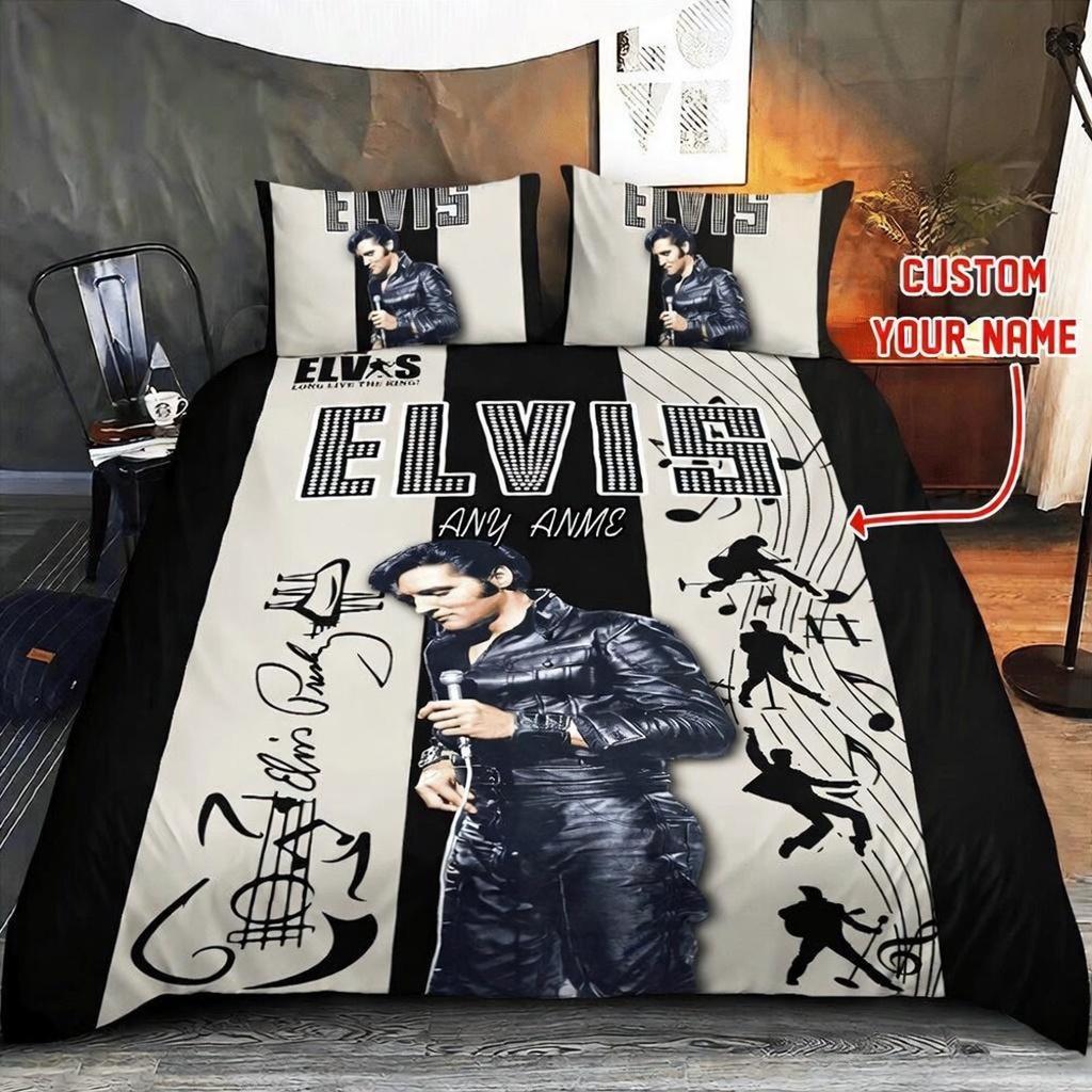Set Biancheria da Letto Elvis Presley, Set Letto Elvis Personalizzato, Set Copripiumino con Nome Personalizzato, Set Copripiumino Elvis Re del Rock, Regalo per Fan di Elvis