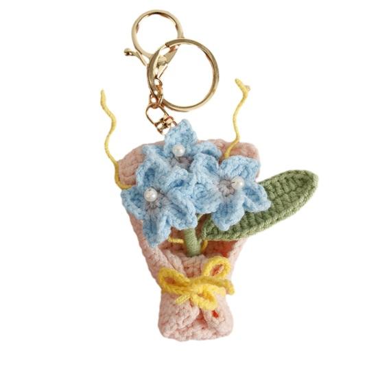 Keychain Pendant Hand Crocheted Flower Key Chain Colorful Yarn Roses Sunflower Charm Key Holder Bag Car Key Accessory