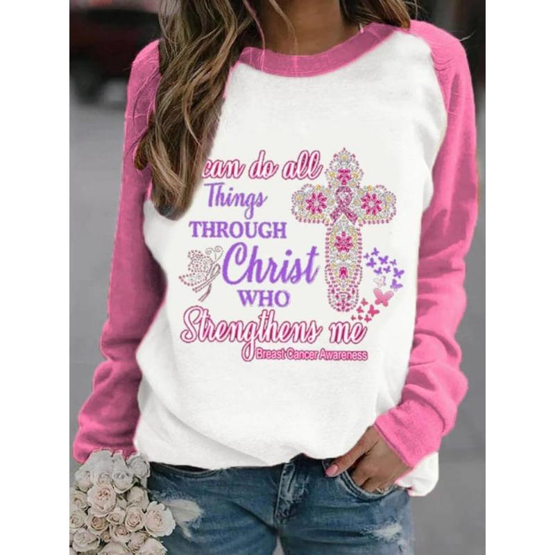 Shoulder sleeves autumn winter letter loose 3D printed long sleeved round neck sweatshirt Pullovers & Long Sleeves (women’s)