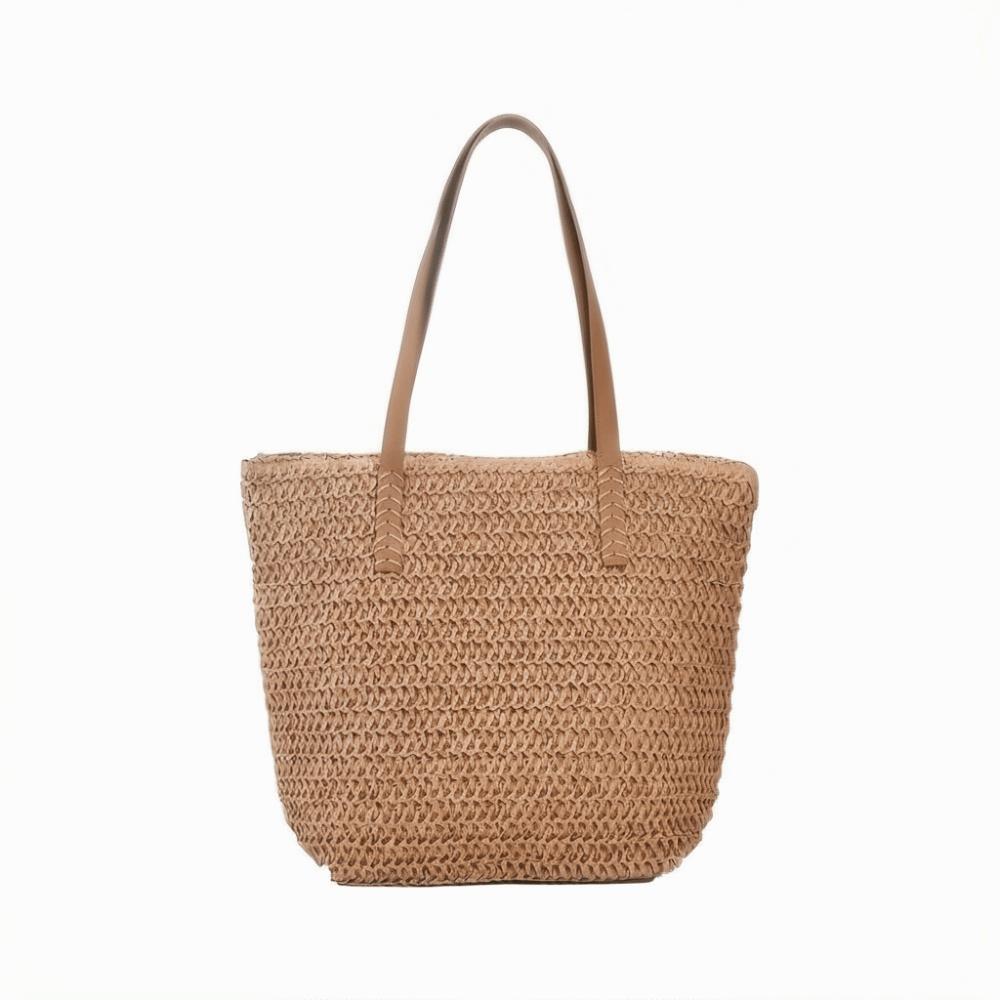 Square Beach Handbag Zipper Raffia Shoulder Bag Casual Weave Straw Tote Bag  Spring