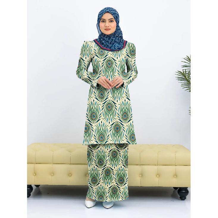 Eid floral palis print stylish long gradient modern kurang pahang ladies casual muslim suit comfortable ladies two piece suit