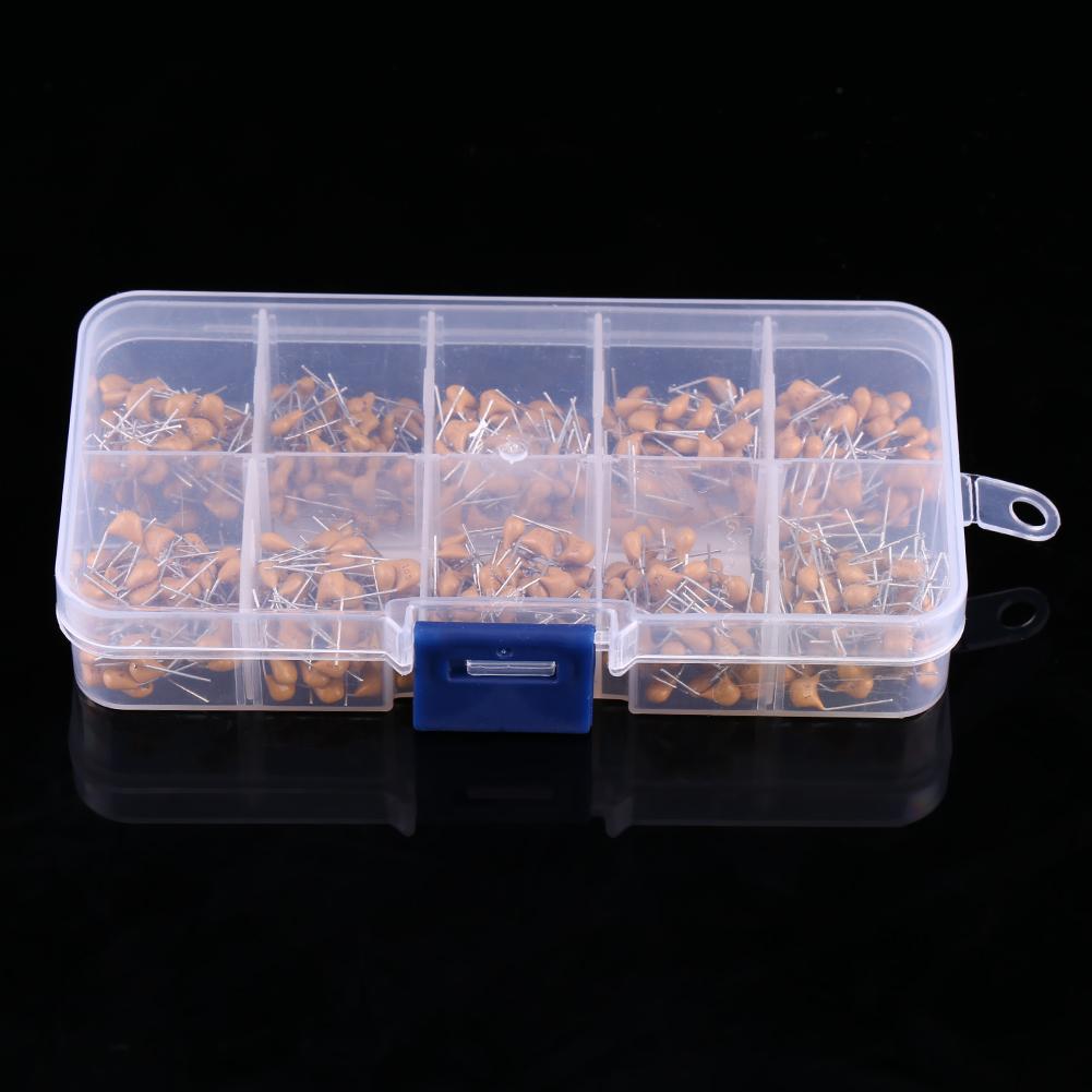 500pcs 10 Values Monolithic Multi Layer Ceramic Capacitors 0.1microfarad   10microfarad With Storage Box