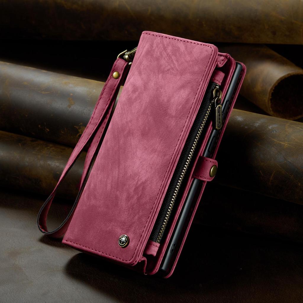 CaseMe-008 For iPhone 16 Pro Max Removable 2-in-1 Zipper Wrise Strap Multi-functional Wallet Case Card Slots Phone Cover