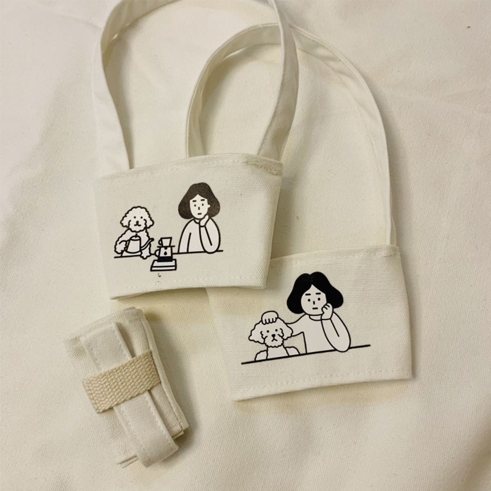 Hand Shake Cup Insulated Reusable Girl and Dog Beverage Cups Holders Canvas Coffee Tea Mug Bag