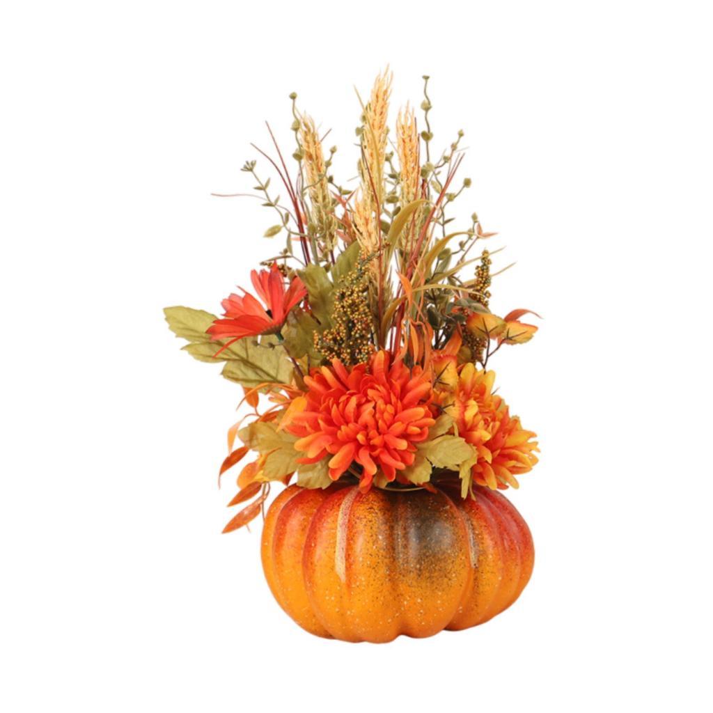 Artificial Pumpkin with Floral Arrangement for Tabletop Decoration