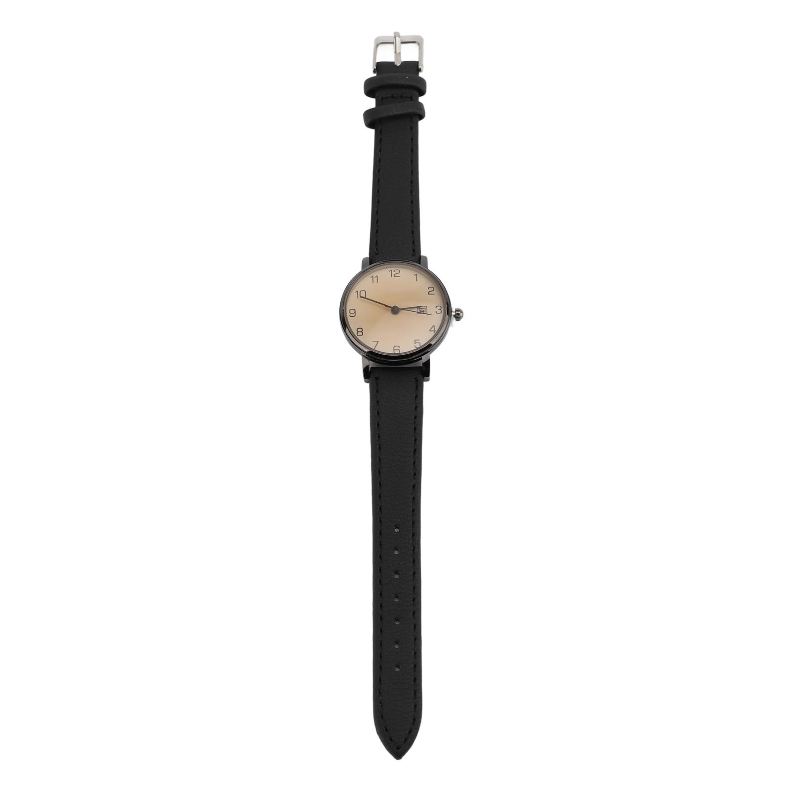 

Женские простые классические аналоговые кварцевые часы из искусственной кожи с датой и арабскими цифрами, винтажные повседневные часы для La Black