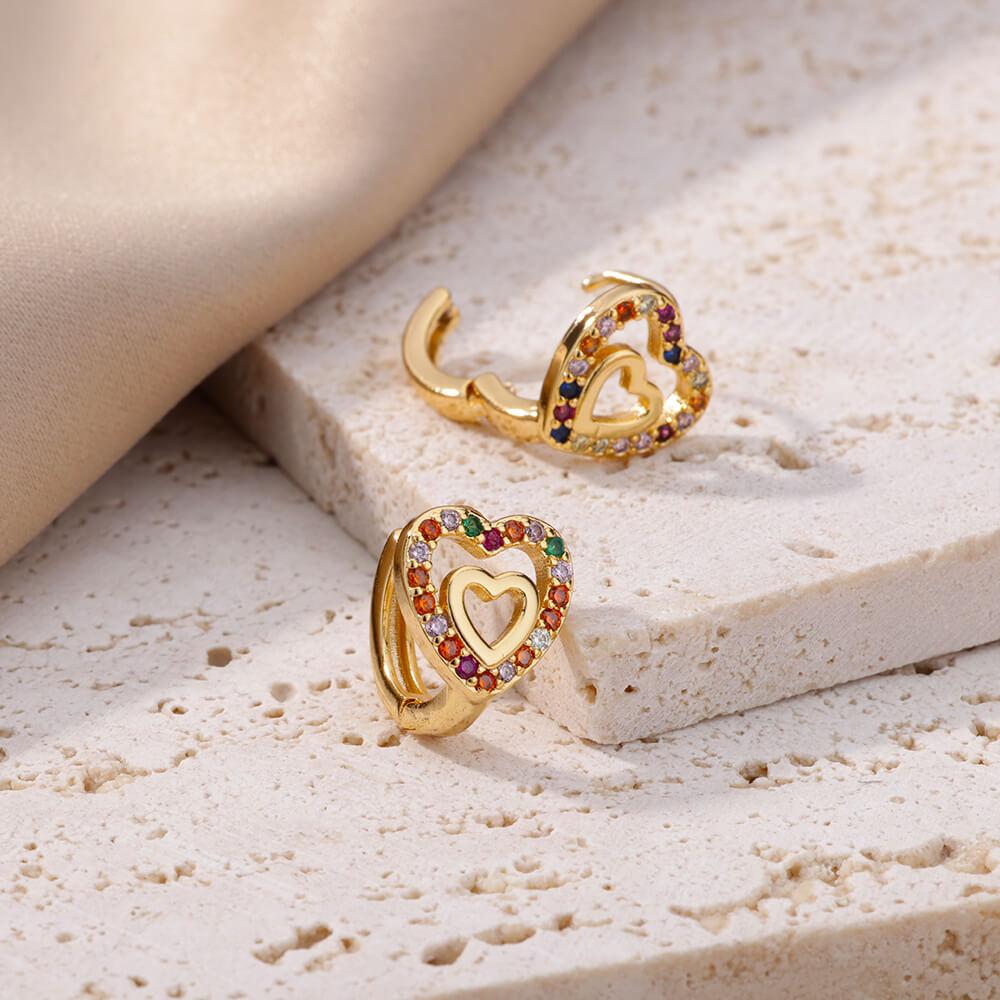 Hollow Zircon Heart Earrings For Women Stainless Steel Gold Color Heart Earring Luxury Wedding Couple Jewelry Gift Free Shipping