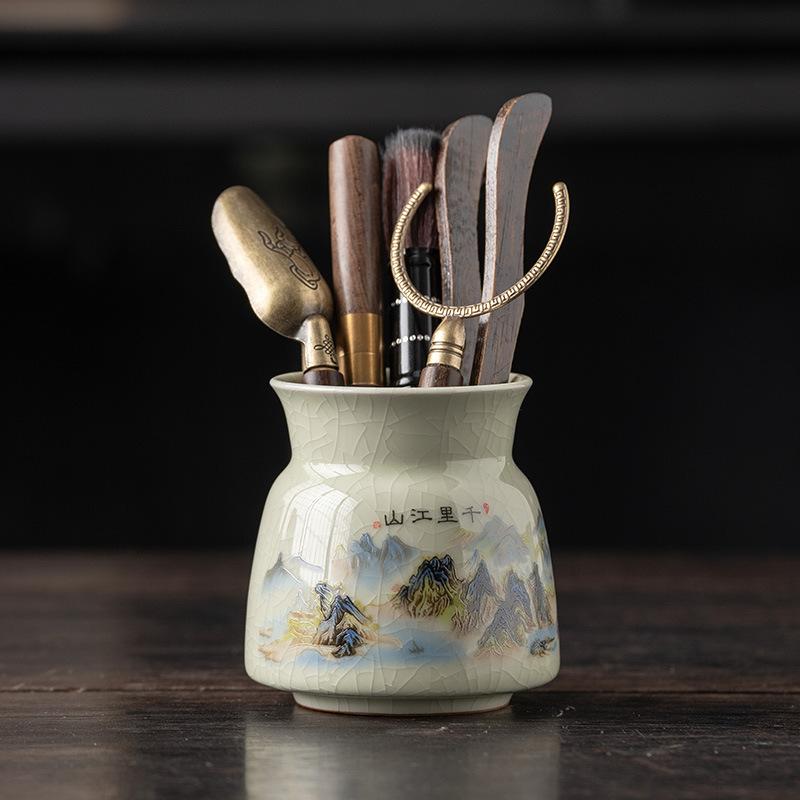 Ru Kiln Tea Black Sandalwood Solid Wood Tea Clip Teaspoon Tea Needle Brush Tea Set Accessories Complete Set of High-end Thousands of Miles of Country