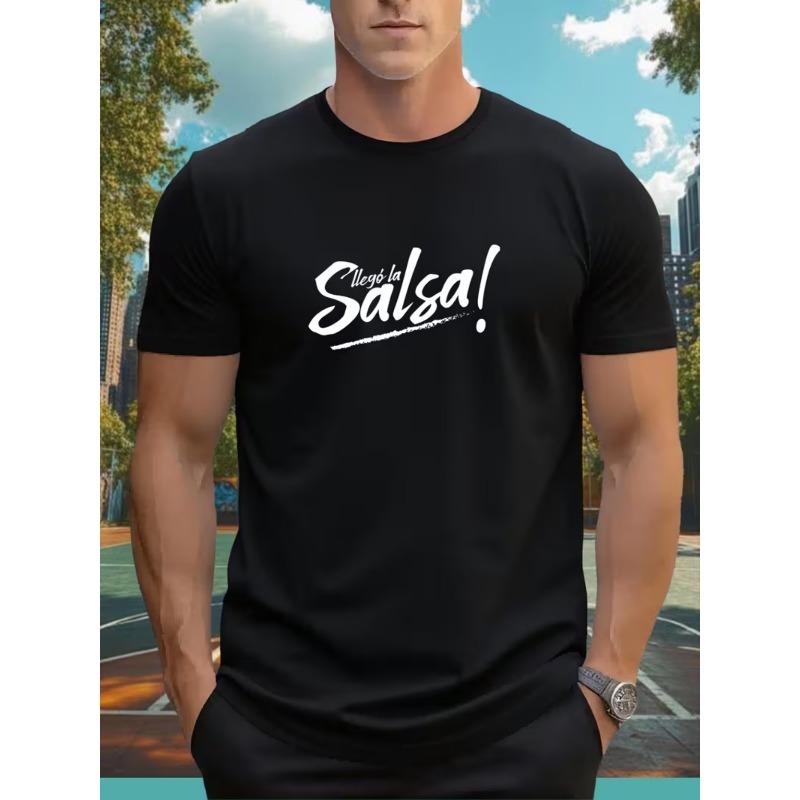 

¡Llegó La Salsa! Salsa Dance T-Shirt - Spanish Latin Font Print Crew Neck Short Sleeve Tee Suitable for Dance Parties, Casual Wear & Gifts 4XL чорний