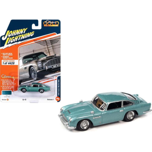 Johnny Lightning 1/64 Aston Martin DB5 1966 Blue Classic Gold Aston Martin Diecast Model Car