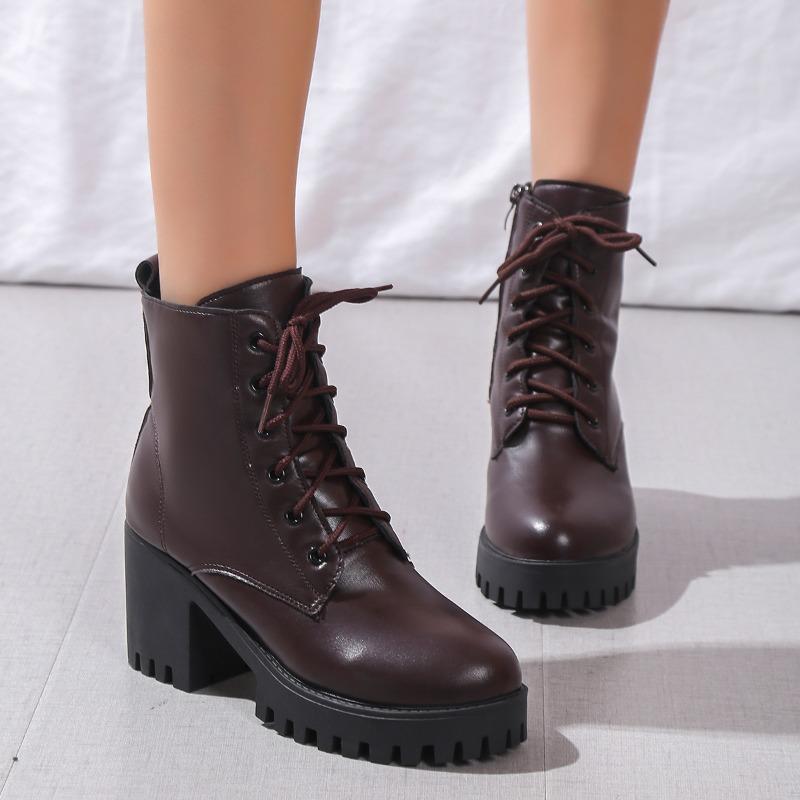 Módní výprodej 2024 Dámské boty s bočním zipem Dámské kozačky Módní šněrování Moderní kozačky Dámské nové boty s kulatou špičkou