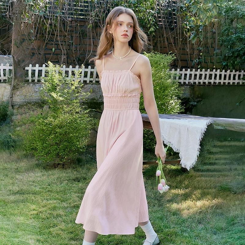 

LED IN Korean Style Solid Color Slip Maxi Dress L