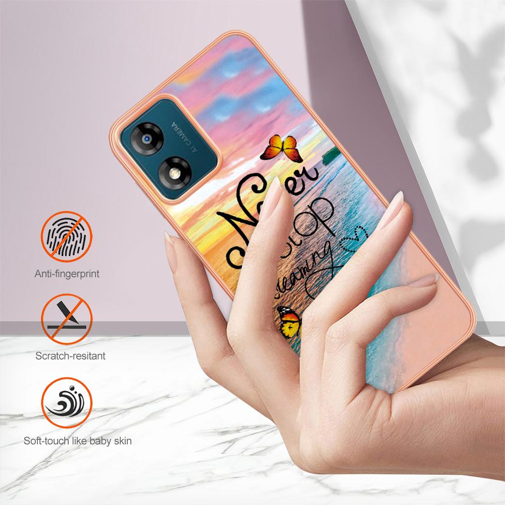For Motorola Moto E13 4G Case with IMD Marble Flower Pattern TPU Mobile Back Cover