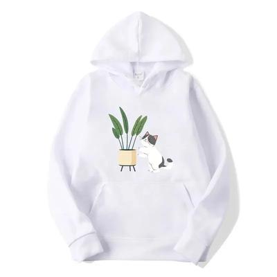 2025 Teens Cute Cat and Plant Print Hoodies Casual Couple Hip Hop Streetwear Spring Long Sleeve Hoody Sweatshirts