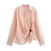 Kaslead New Arrival Women's Fashion Style Fashion Double Breasted Fashion Long Sleeve Lapel Shirt 5029054