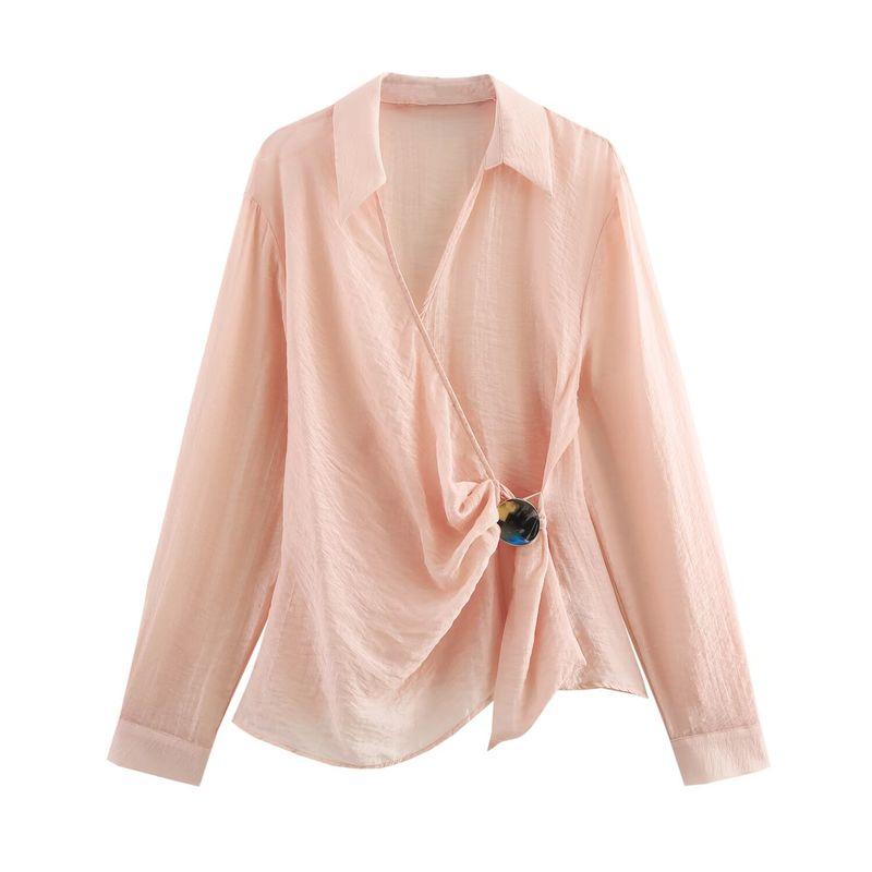 Kaslead New Arrival Women's Fashion Style Fashion Double Breasted Fashion Long Sleeve Lapel Shirt 5029054
