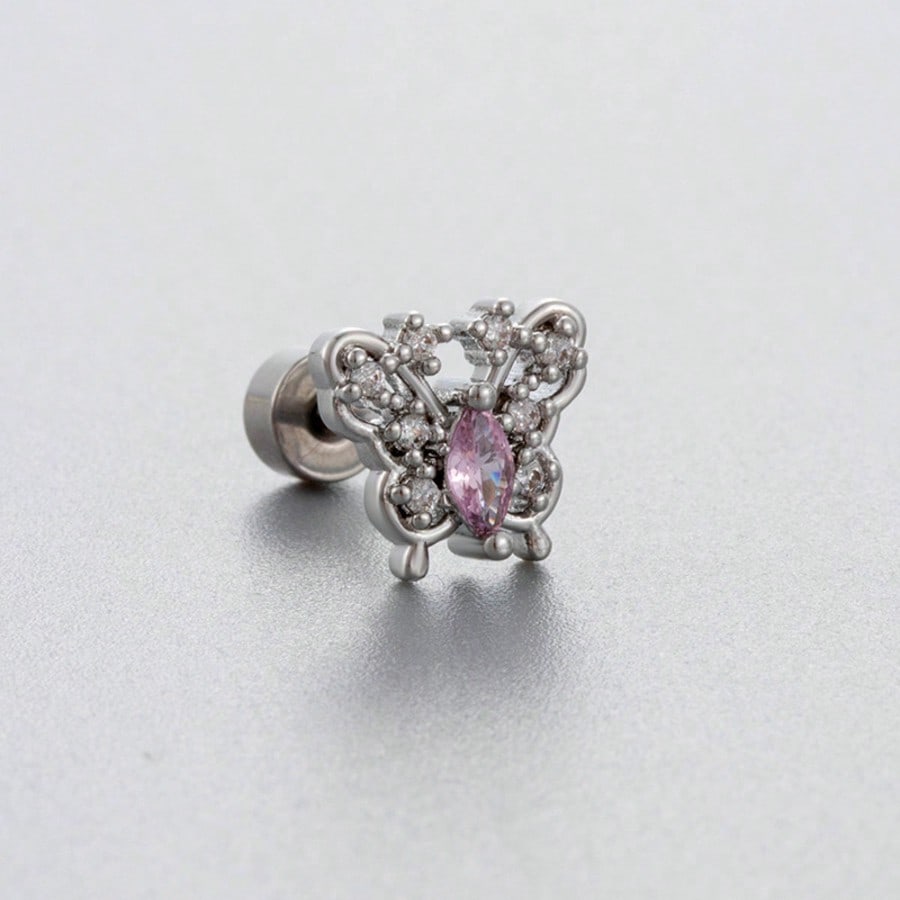 High-end and Niche Earrings Earrings Fashion Titanium Steel Butterfly Pink Heart-shaped Bow Lady Ear Studs Unique
