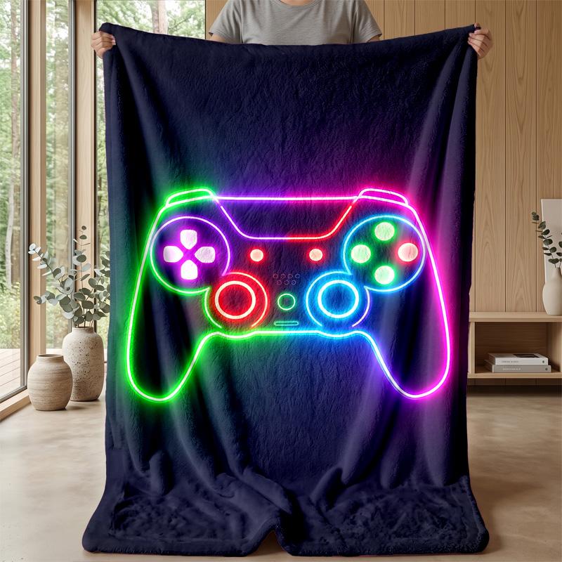 Neon Game Controller Theme blanket Lightweight Warm Flannel Blanket Decorative Throw Blanket for Home Decoration