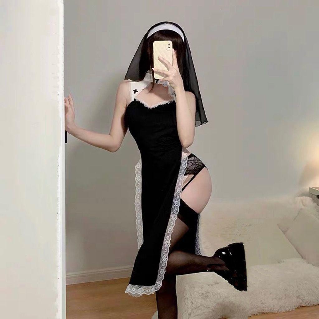 Štíhlé dámské sexy Crossdress Crossdress Cosplay Uniform Velké jednodílné šaty s vysokým děleným dílem
