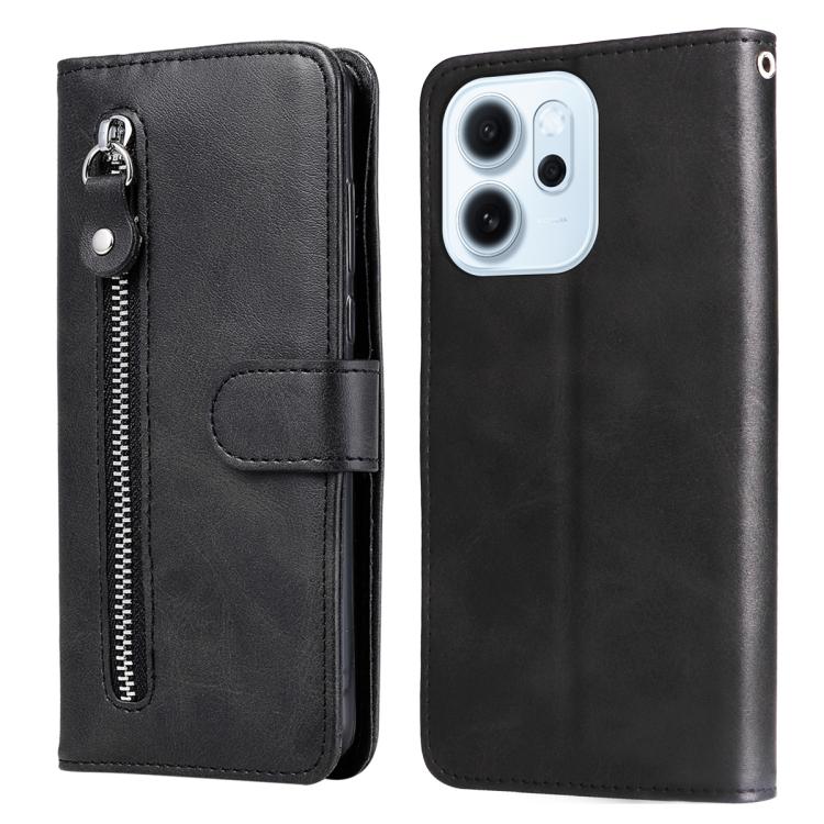 Protective Case for OPPO Reno15 F 5G Fashion Calf Texture Zipper Leather Phone Case for OPPO Reno15 F 5G&Opp Bag чёрный