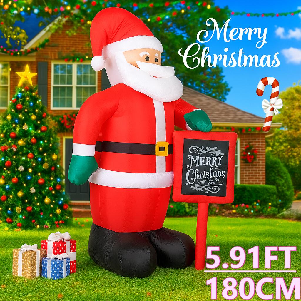 5.91FT LED Light Inflatable Santa Claus Christmas Decoration Toy Xmas Supplies Ornaments Gifts Yard Decor Home Outdoor Lawn