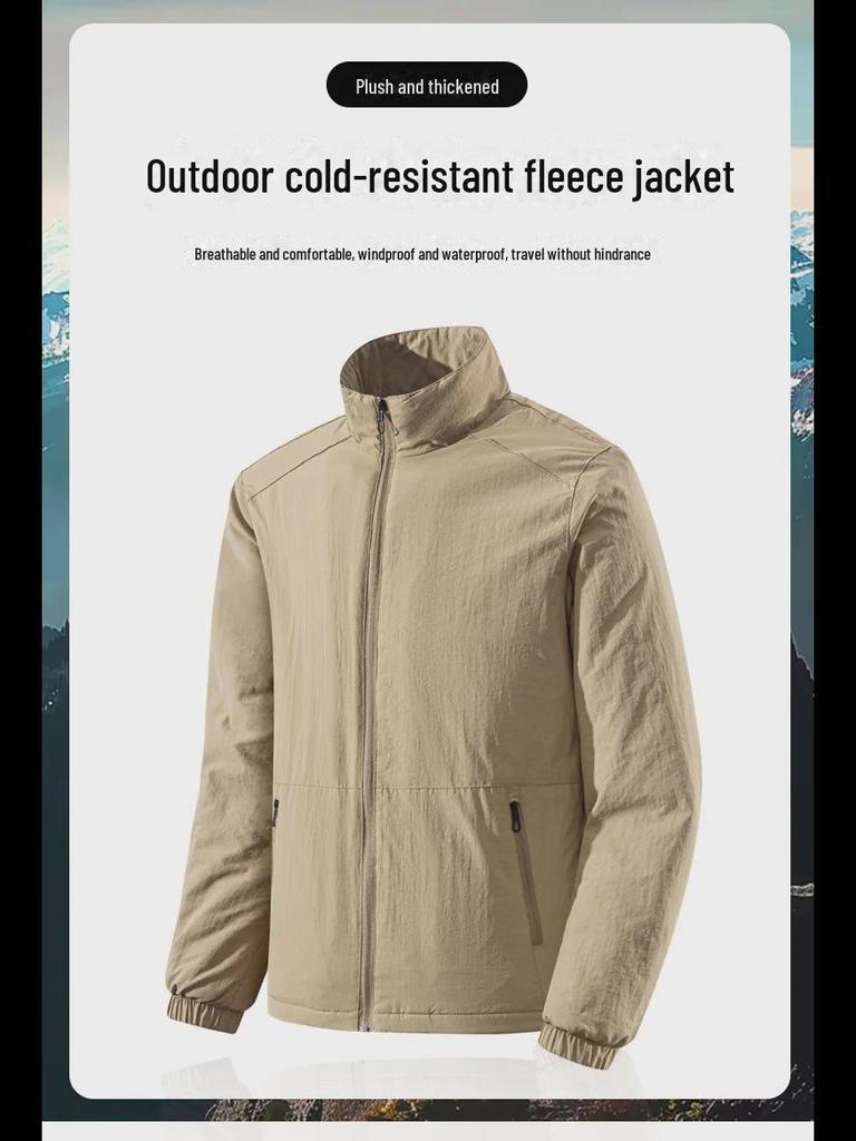 Plüsch-Stehkragenjacke für Herren: Dick, lässig, lockere Passform für Herbst/Winter, ideal für Personen mittleren Alters und ältere Menschen.