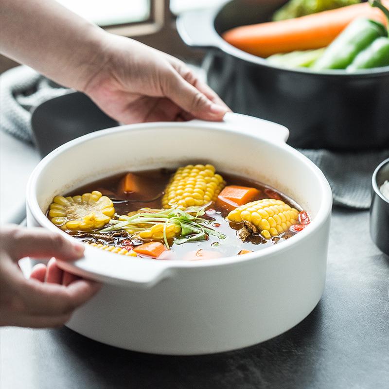 Nordic Creative Double-Ear Ceramic Soup Bowl