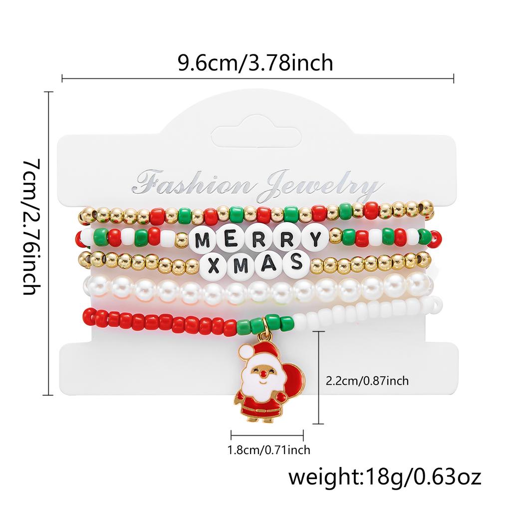 Colorful Beaded Christmas Bracelet Set For Women Men Santa Claus Snowman Snowflake Pendant Bangles New Year Party Jewelry