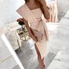 2025 Spring European & American Women's Sexy Lace-Up Bandeau Fly Sleeve Slit Evening Dress